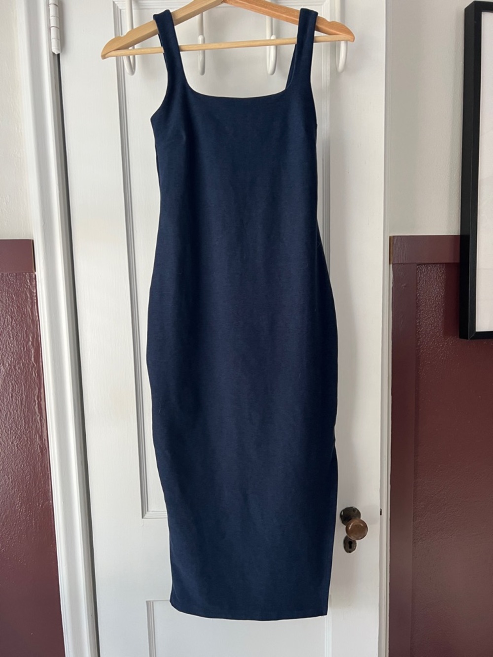 Classic Navy Square-Neck Midi Dress